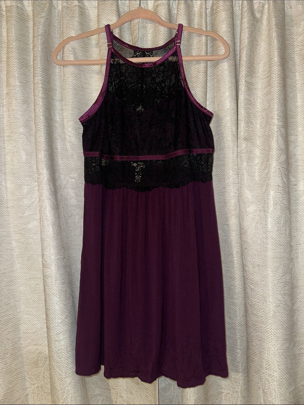 Soma Purple Sleep dress with Black Lace Trim